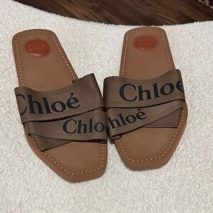 Authentic Chloe Women Woody Logo Slide Sandals Size 8 US
